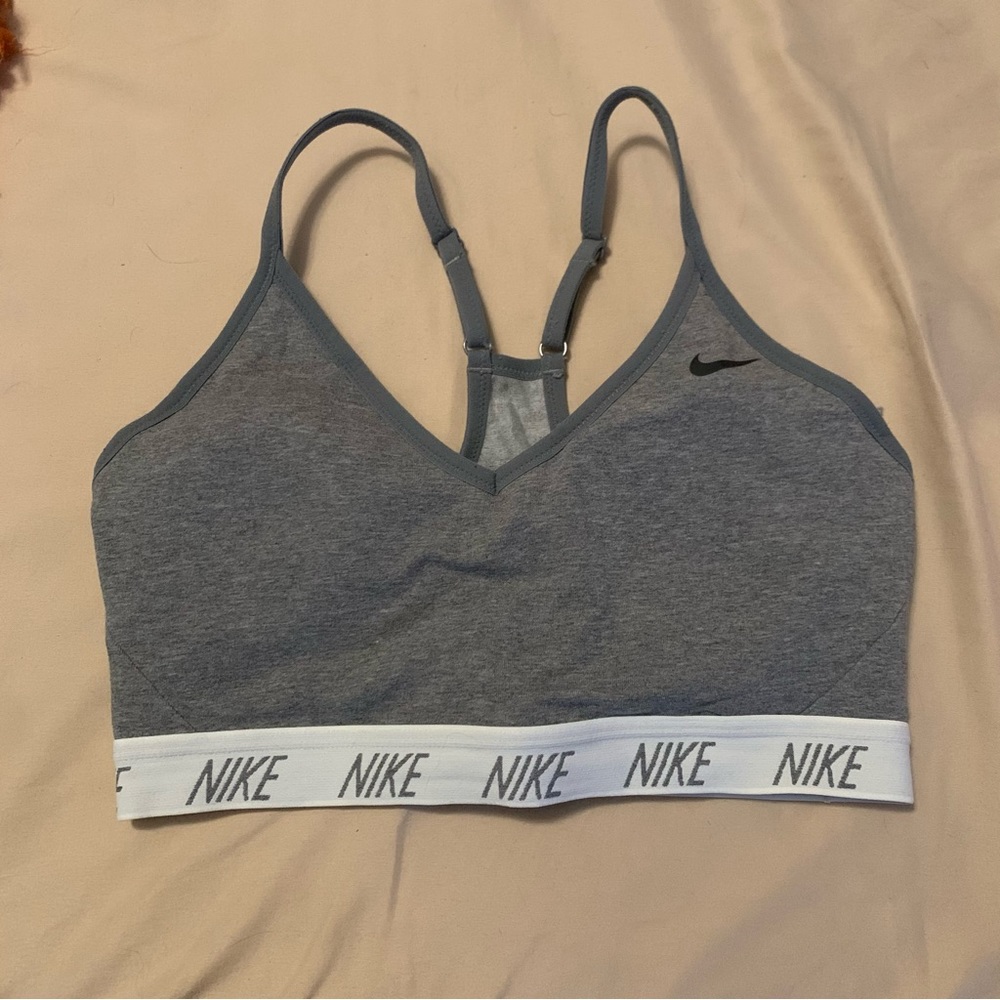 Gray Nike Dri-Fit sports bra